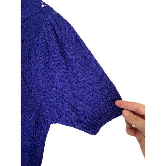 Retro Knit Sweater Chevron M Blue Floral Lace Chic Preppy Classic Neutral 80s - Picture 3 of 10